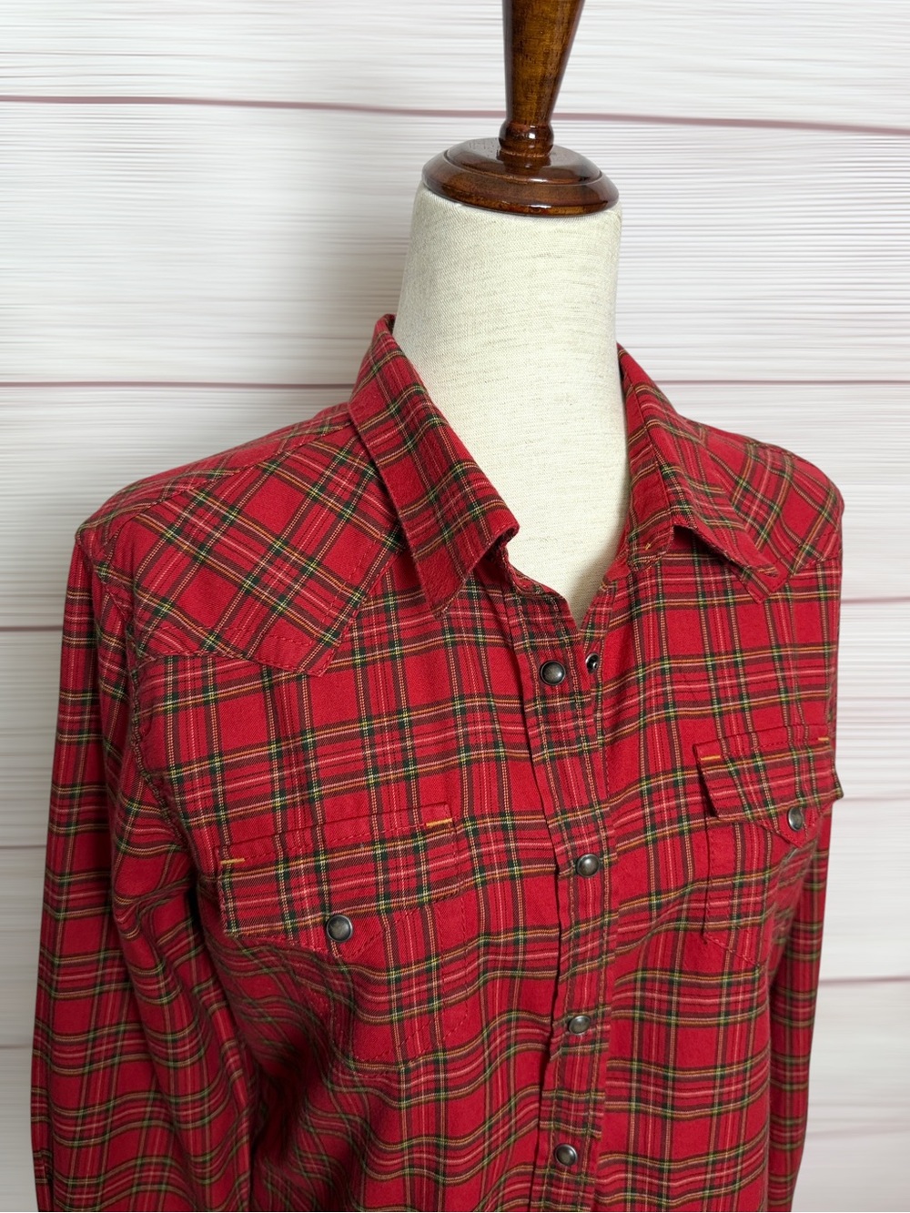 NWT Polo Jeans Co Ralph Lauren Red Plaid Western Shirt Snaps Cotton Flannel L
